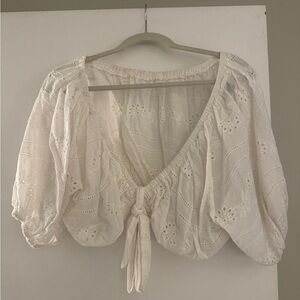 Sabo skirt White Embroidered Women's Top